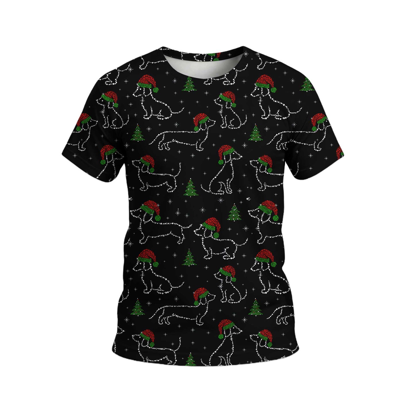 Christmas Lights Sparkling Santa Cute Holiday Pattern Polo, Festive Black Shirt, Dachshund T Shirt, Wiener Dog T Shirt