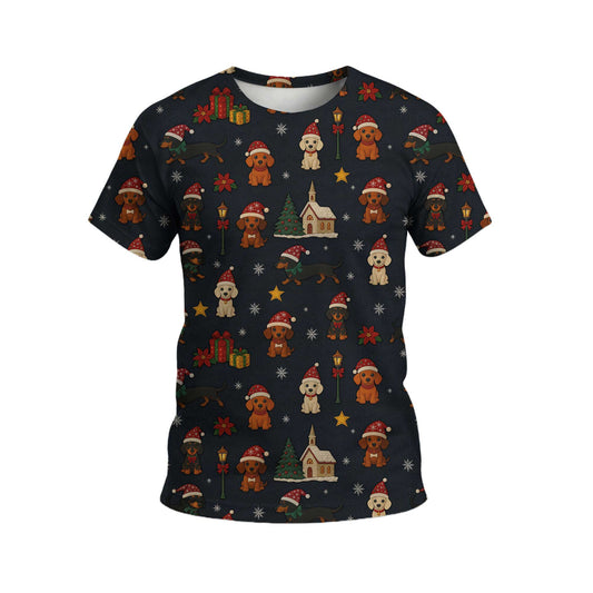 Dachshund Christmas Shirt, Wiener Dog T Shirts, Santa Hat and Holiday Pattern Polo