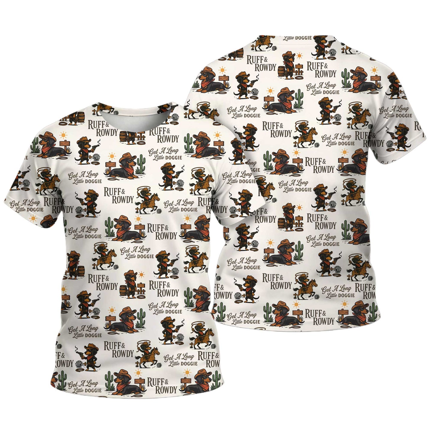 Get A Long Little Doggie Vintage Dachshund Shirt, Western Cowboy Dachshund Pattern Polo, Dachshund T Shirt, Wiener Dog T Shirt
