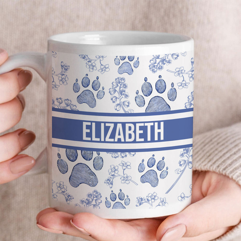 Custom Name Toile de Jouy Style - Dog Mom Est.2025 - Personalized White Mug