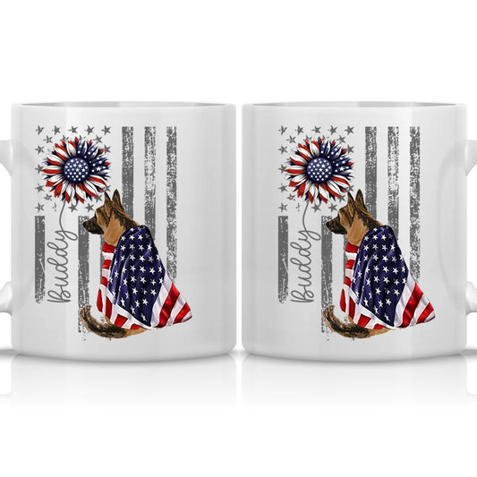 Personalized Patriotic Dog Mug – Custom Name USA Flag – 4th Of July Gift For Dog Lovers - Personalized White Glossy Mug