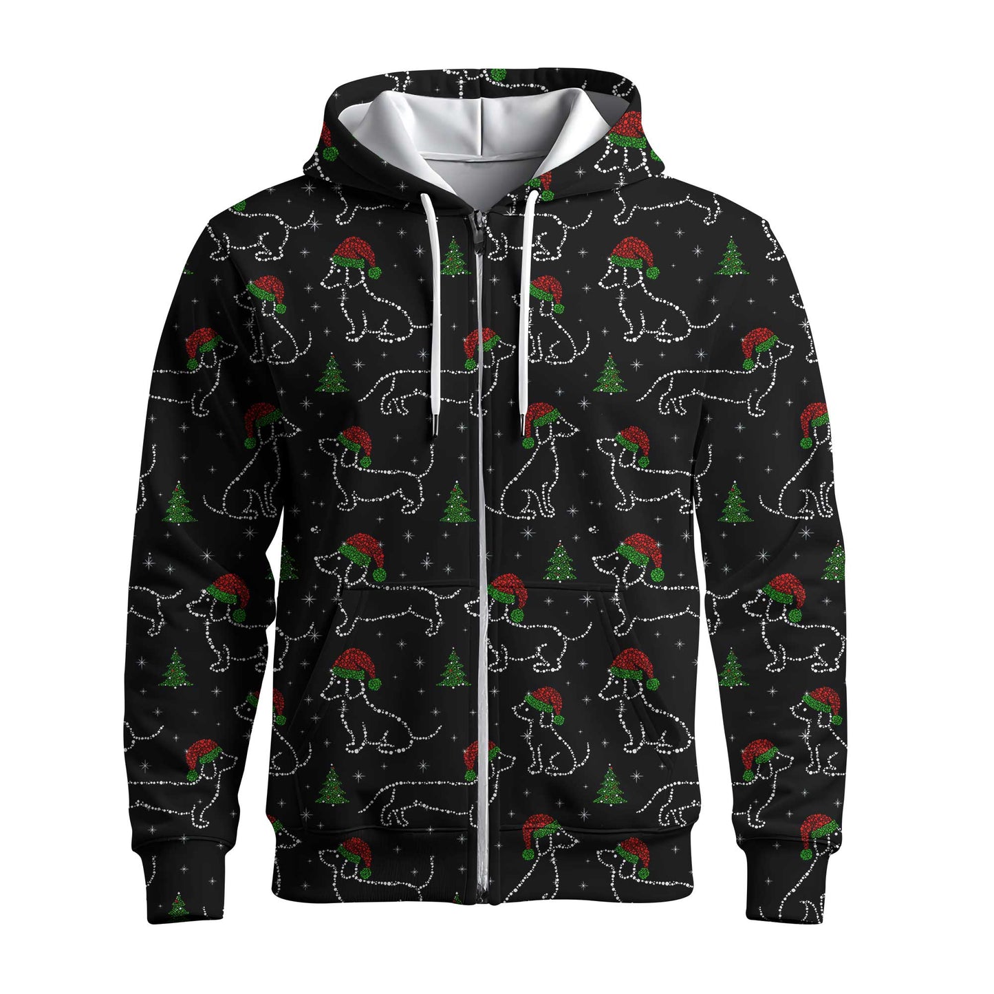Christmas Lights Sparkling Santa Cute Holiday Pattern Polo, Festive Black Shirt, Dachshund T Shirt, Wiener Dog T Shirt