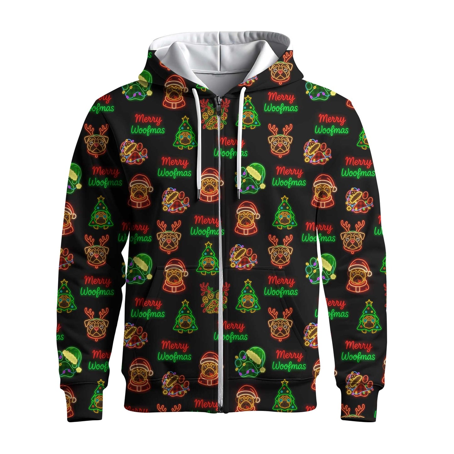 Neon Merry Woofmas Pug Christmas Pattern Polo, Funny Pug Shirt, Pug T Shirt