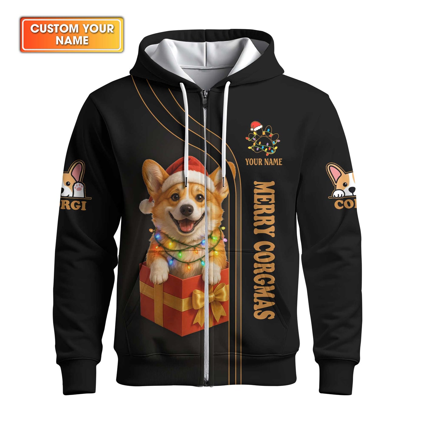 Cute Christmas Corgi Dog Gift Box Custom Name Hoodie, Corgi Shirt, Corgi Dog T Shirt