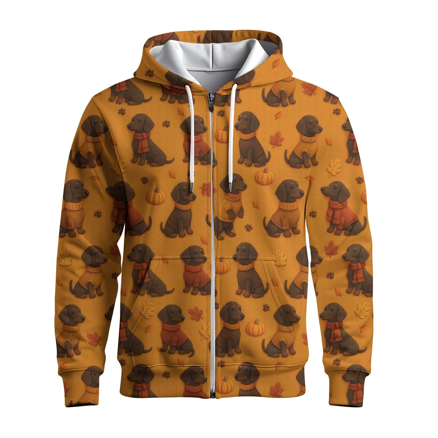 Pattern Dachshund Orange Shirt With Pumpkin And Autumn Leaves, Dachshund Halloween Shirt, Winter Dog Shirts