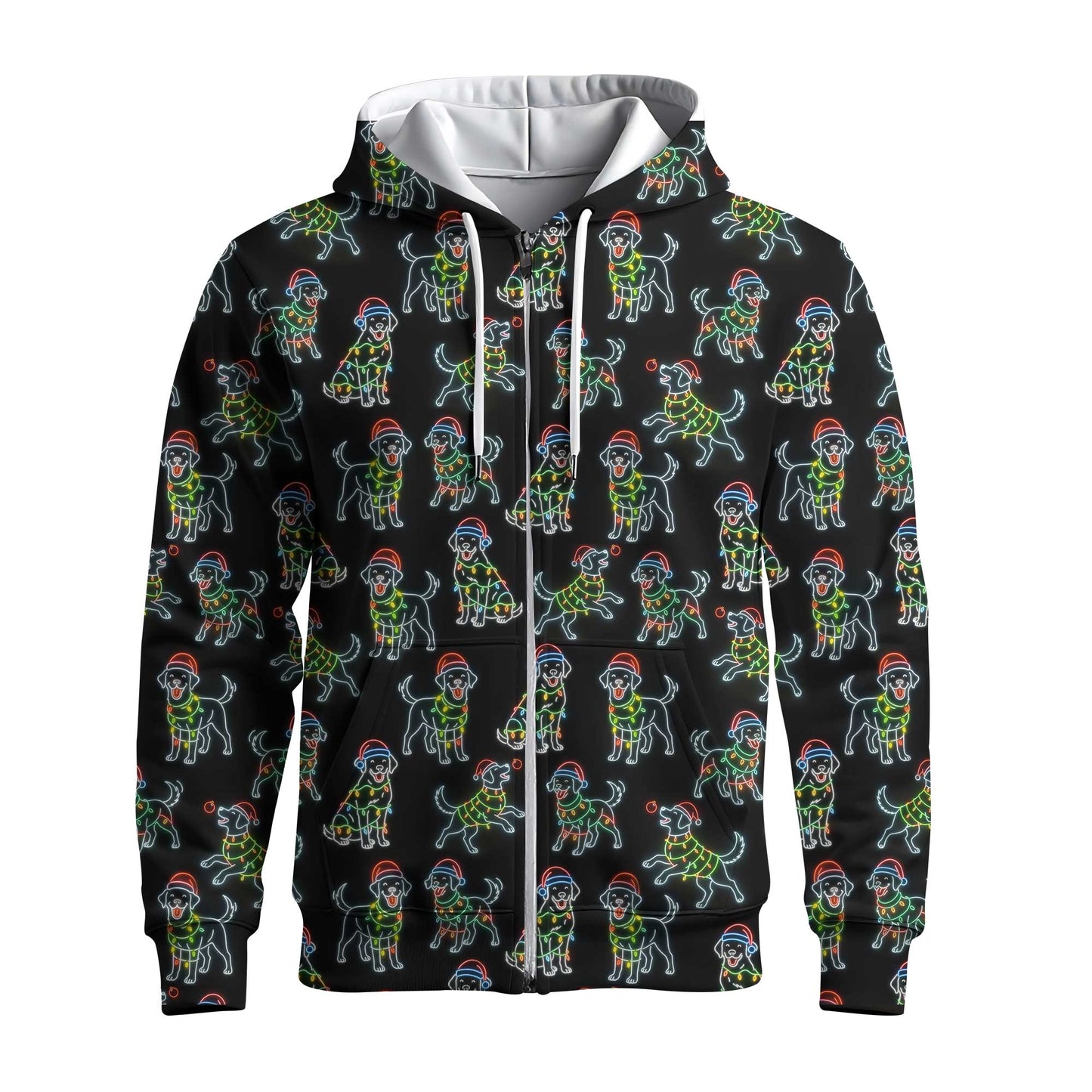 Colorful Neon Labrador Santa Christmas Black Polo, Christmas Labrador T Shirt, Labrador Dog Shirt