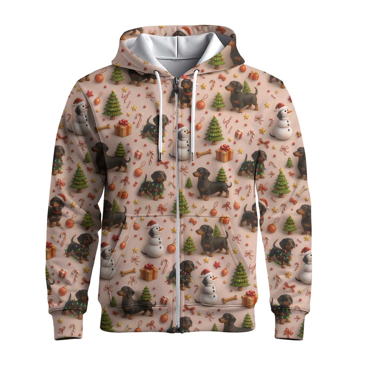 Dog Snowman Tree Pattern Polo For Winter Season, Dachshund T Shirt, Wiener Dog T Shirt