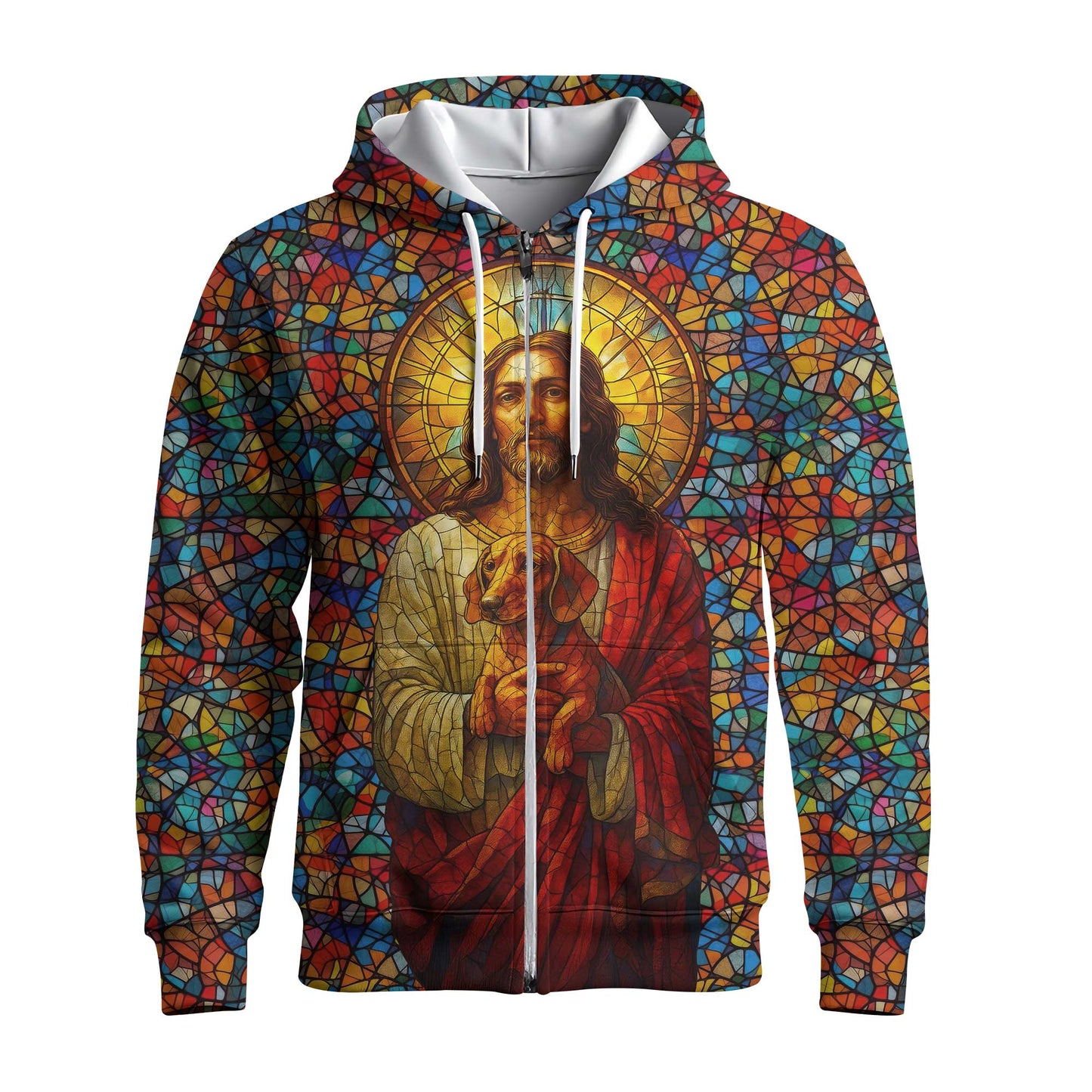 Colorful Stained Glass Jesus Hoodie, Dachshund Shirt, Wiener Dog T Shirt