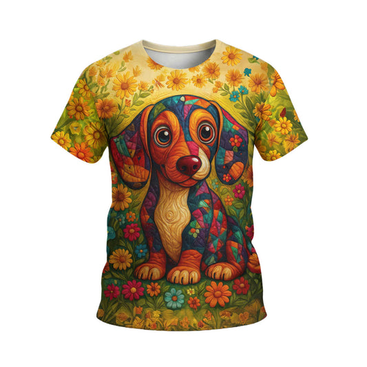 Dachshund Shirt, Weenie Dog Shirts With Colorful Floral Art Design