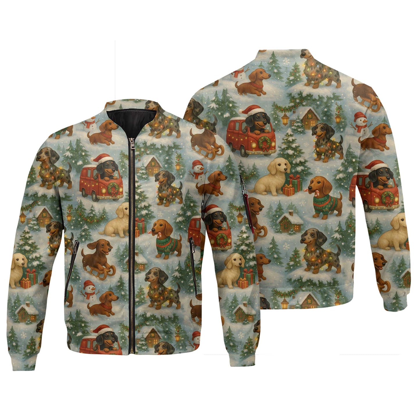 Vintage Christmas Winter Snow Landscape Pattern Polo, Dachshund T Shirt, Wiener Dog T Shirt