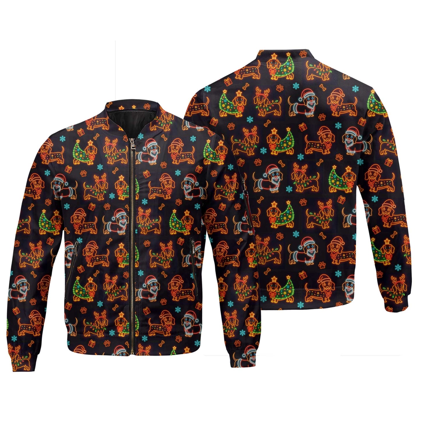 Funny Holiday With Neon Dachshund And Christmas Tree Pattern, Dachshund Christmas Shirt, Wiener Dog T Shirt