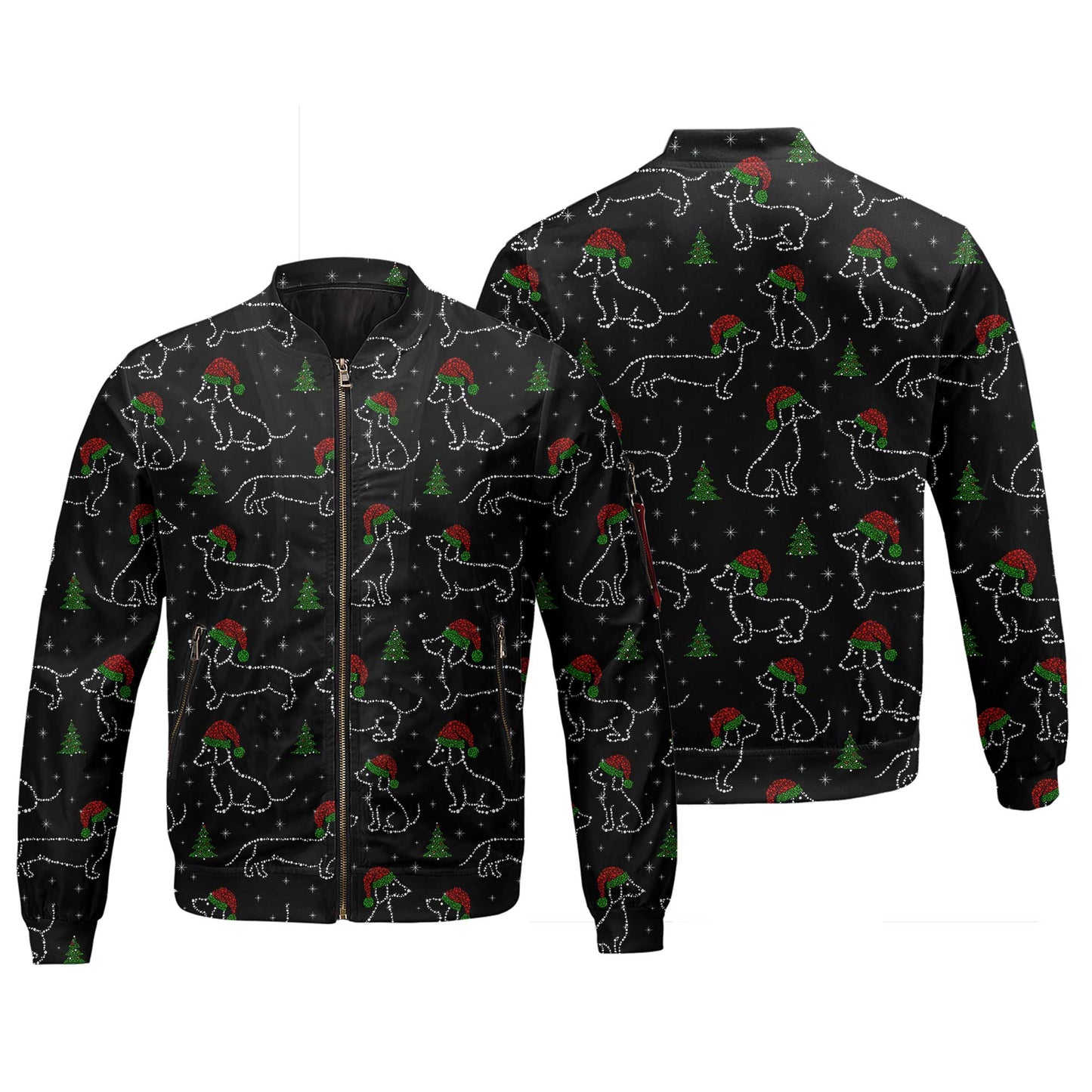 Christmas Lights Sparkling Santa Cute Holiday Pattern Polo, Festive Black Shirt, Dachshund T Shirt, Wiener Dog T Shirt