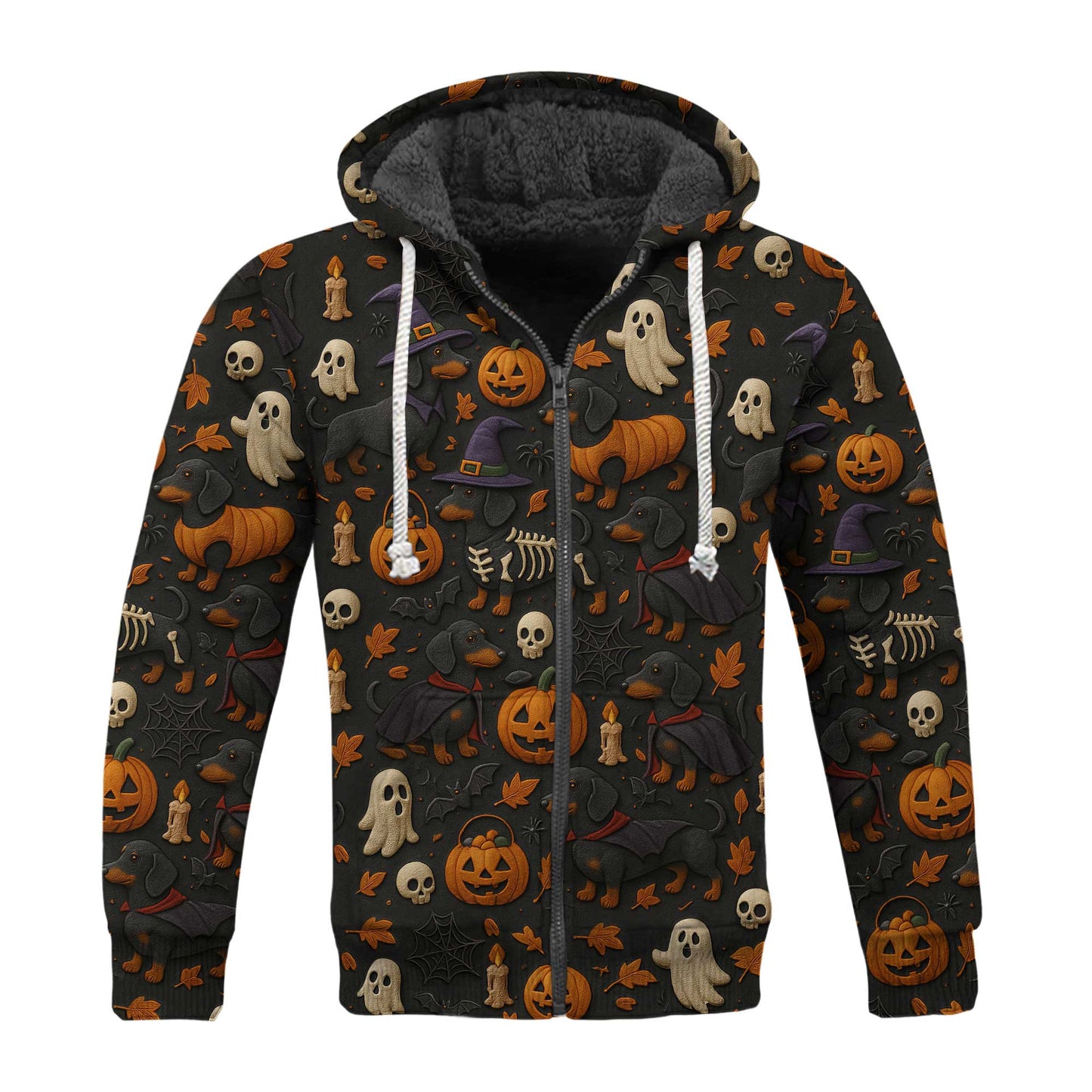 Pattern Dachshund Shirt, Halloween Dog Shirt, Pumpkin Ghost Skeleton Black Shirt