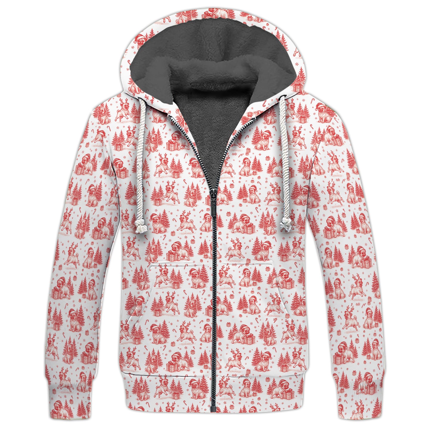 Pug Toile De Jouy Pattern Shirt, Christmas Pug Shirts, Xmas Hoodie For Pug Lover