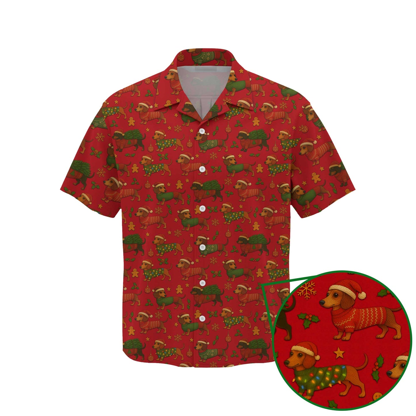 Festive Holiday Shirt, Dachshund Shirt, Weiner Dog T Shirt, Pattern Polos For Christmas