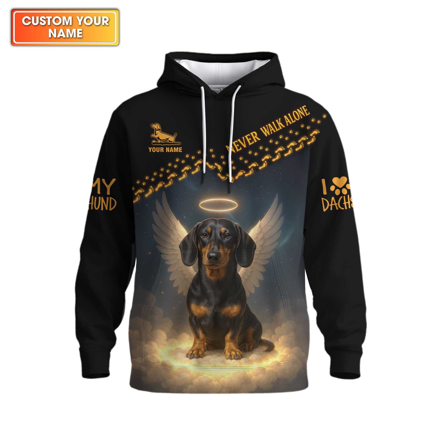 Never Walk Alone Angel Dachshund Custom Name Shirt, Dachshund Shirt, Weiner Dog T Shirt