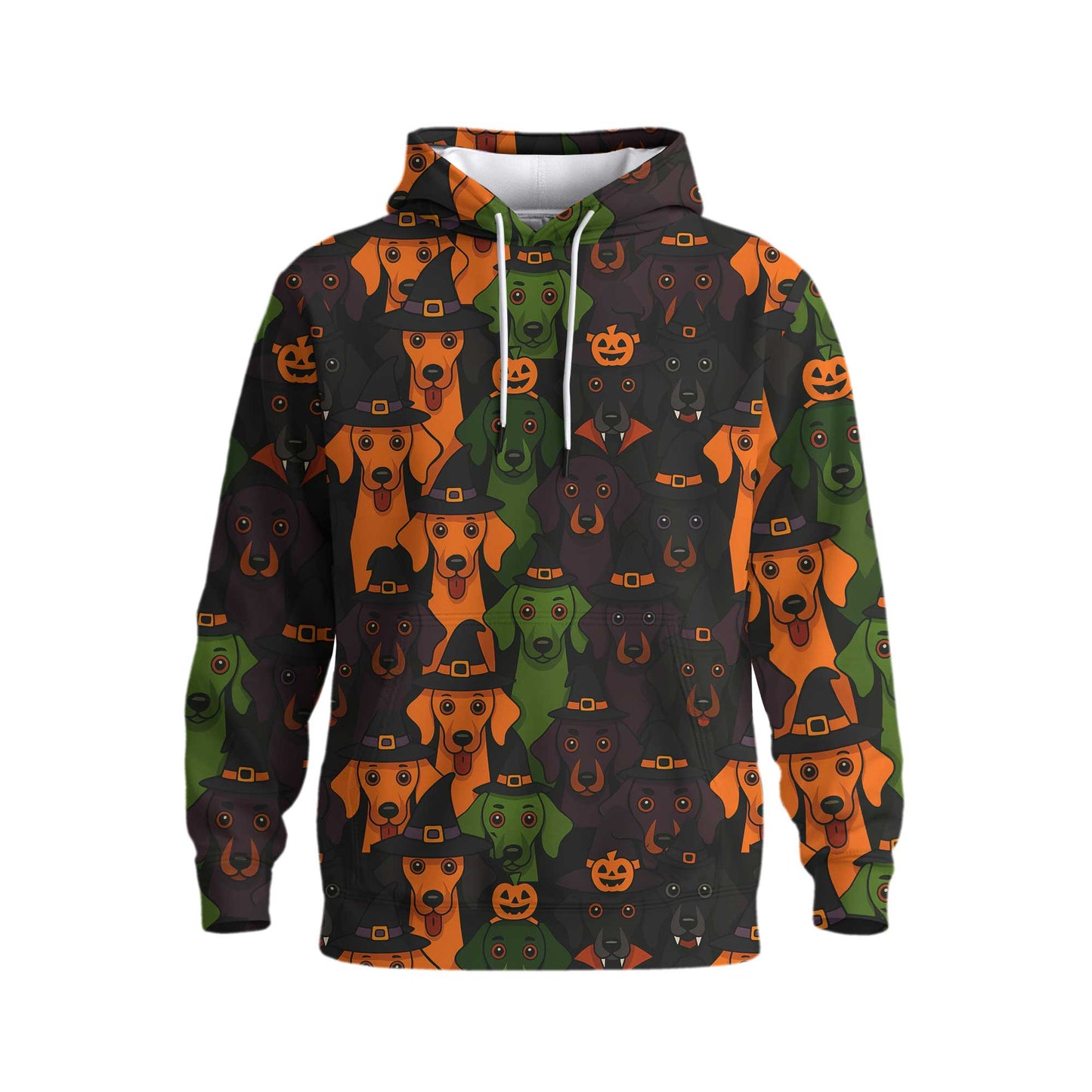 Weenie Dog Halloween With Witch Hat Print, Pattern Polos For Spooky Season, Dachshund Hoodie