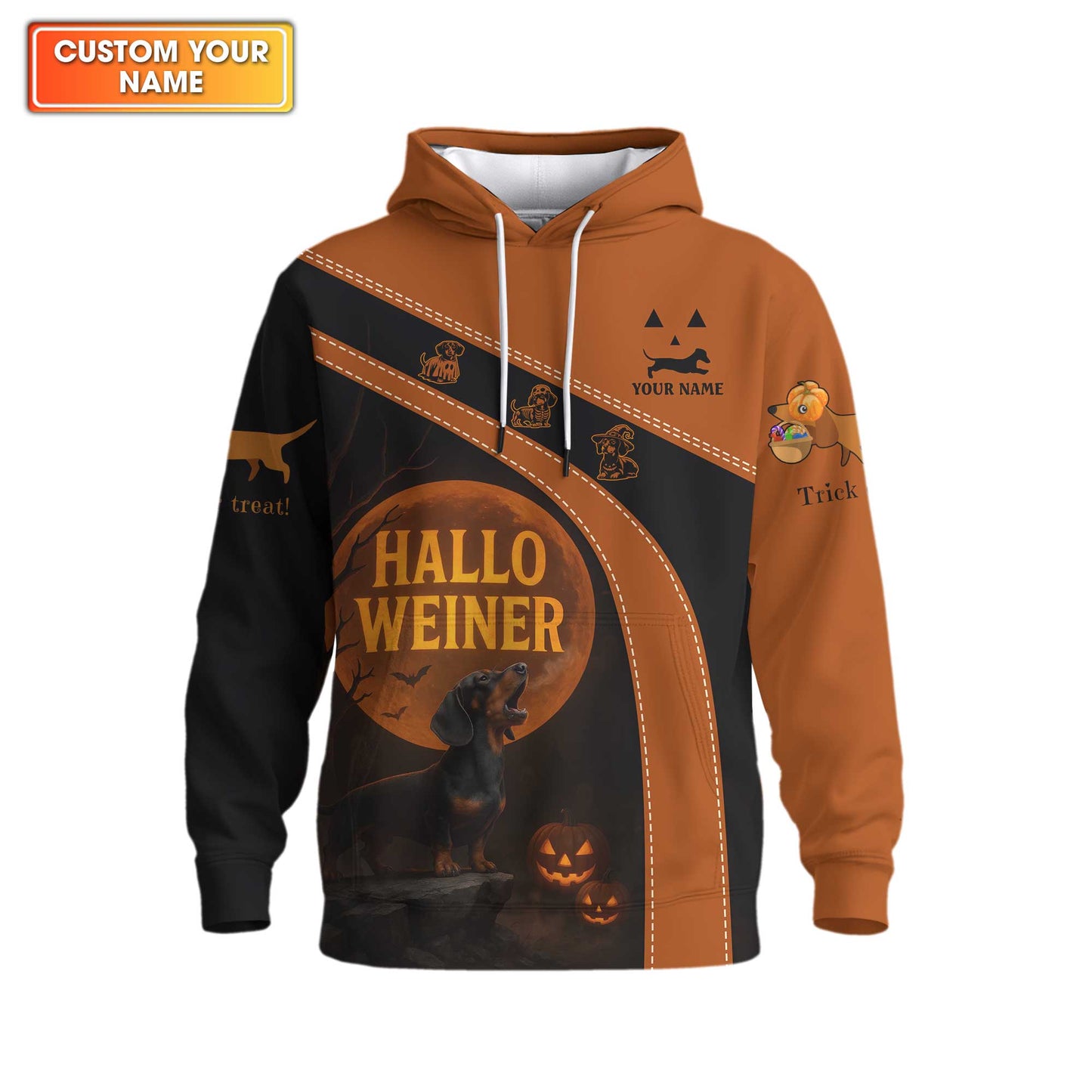 Hallo Weiner, Dachshund Shirt, Weiner Dog T Shirt, Halloween Custom Name Shirt