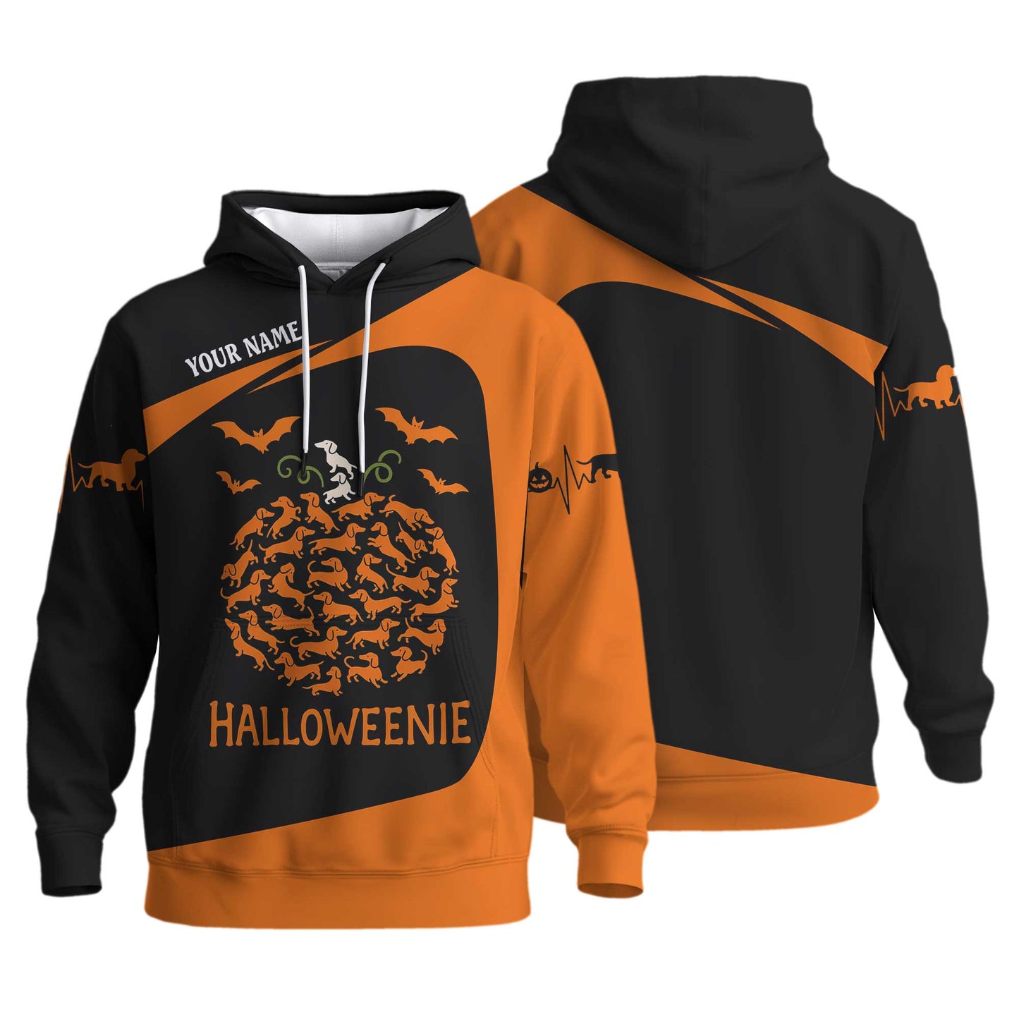 HalloWeenie - Dachshund Halloween Shirt, Weenie Dog Shirts, Pattern Polos For Spooky Season - Custom Name Shirt
