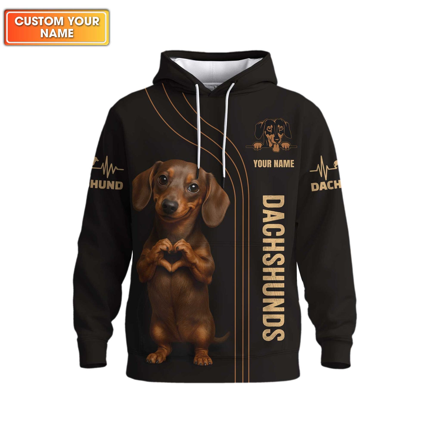 Custom Name Shirt With Cute Puppy Heart Hands Design, Dachshund Sweatshirt, Weiner Dog Shirts