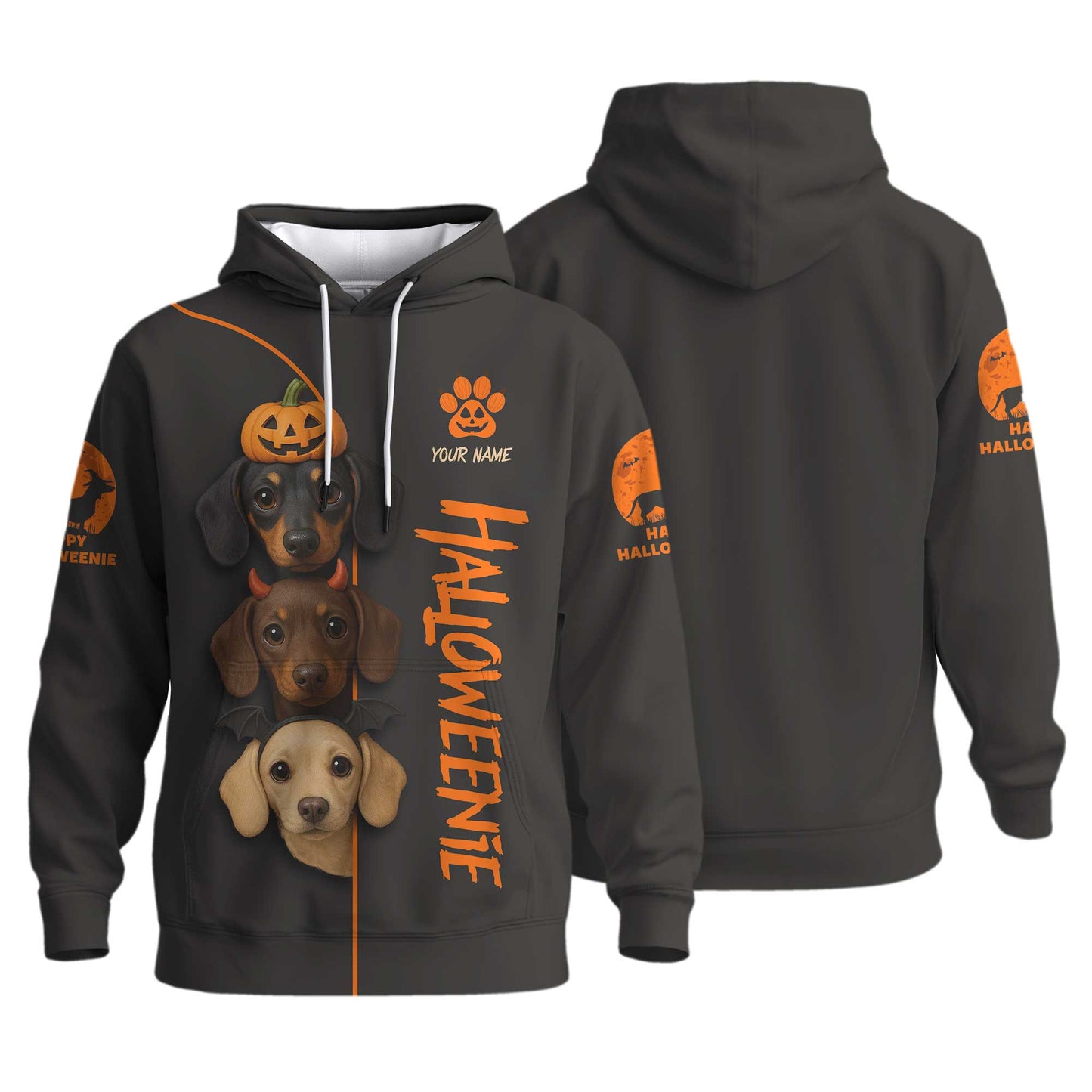 HalloWeenie - Dachshund Holiday Shirt, Christmas Tree Weiner Dog Tee, Pattern Polos For Spooky Season - Custom Name Shirt