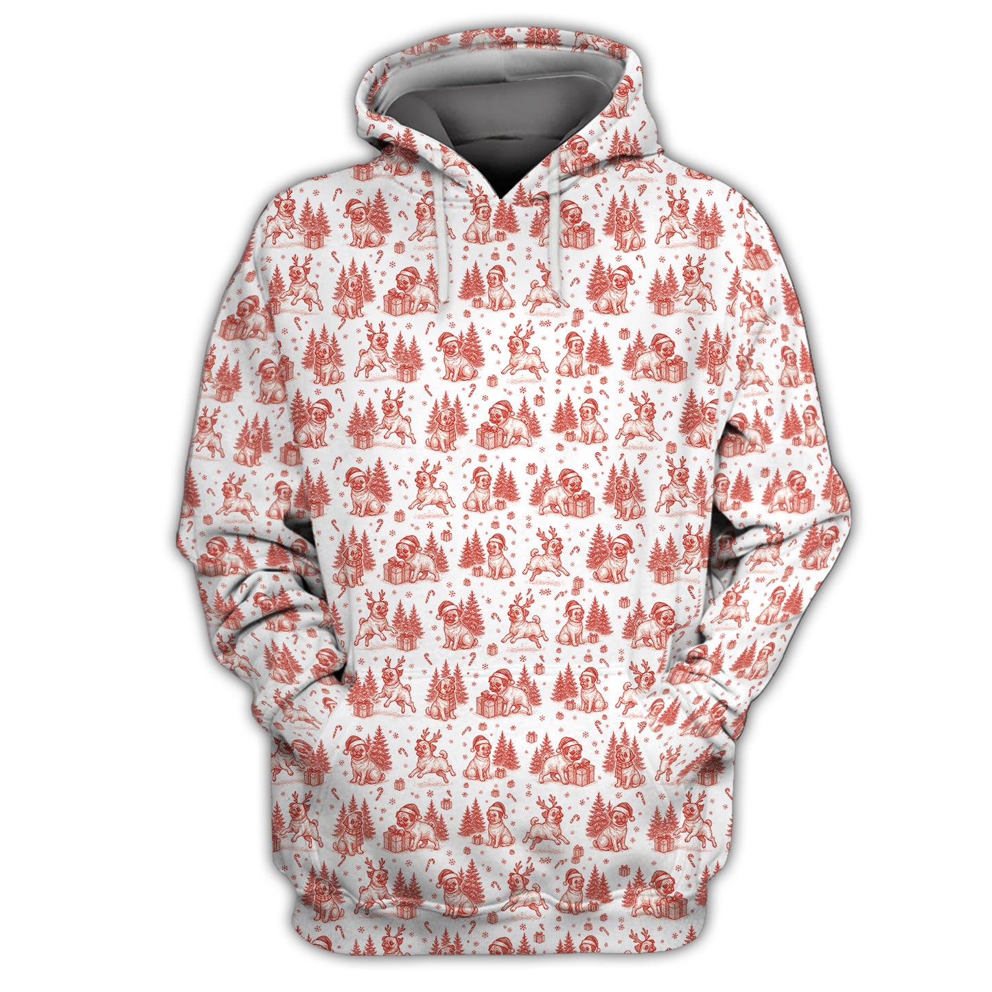 Pug Toile De Jouy Pattern Shirt, Christmas Pug Shirts, Xmas Hoodie For Pug Lover