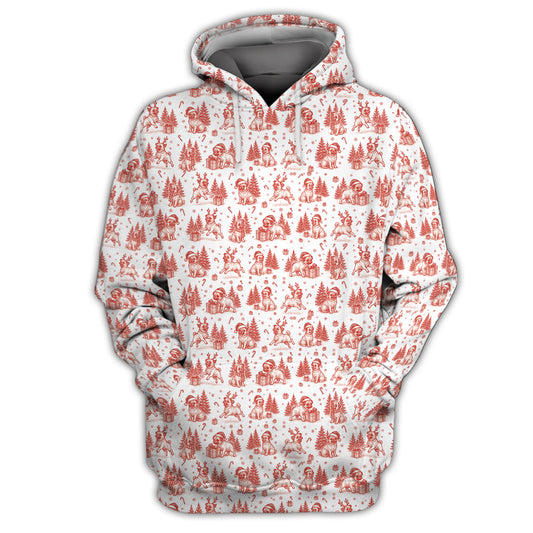 Pug Toile De Jouy Pattern Shirt, Christmas Pug Shirts, Xmas Hoodie For Pug Lover