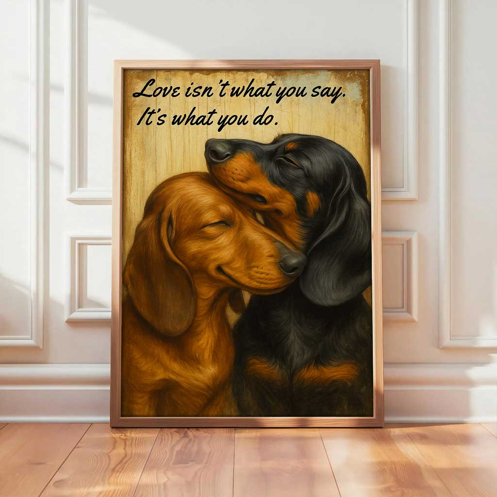 "Love Isn’t What You Say" Dachshund Canvas, Romantic Wiener Dog Wall Art, Sausage Dog Couple Gift