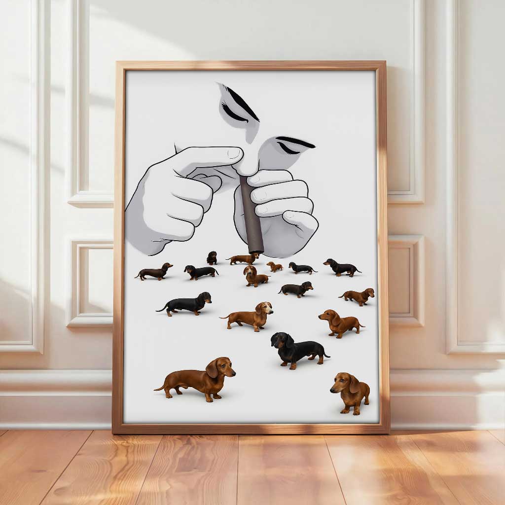 Funny Dachshund Art Print, Whimsical Surreal Dog Illustration Canvas, Unique Gift for Sausage Dog Lovers