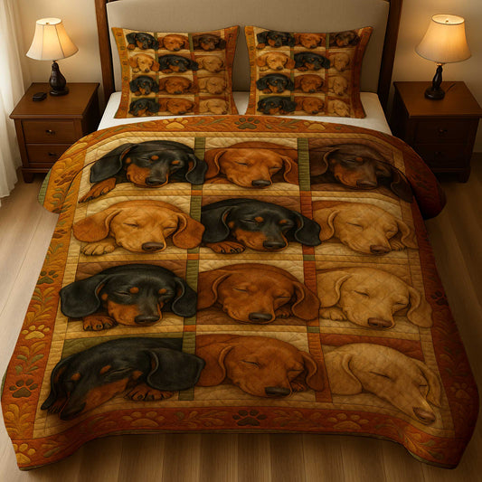 Dreaming Dachshunds Quilt Set, Soft Warm Quilt With Adorable Sleeping Dog Design