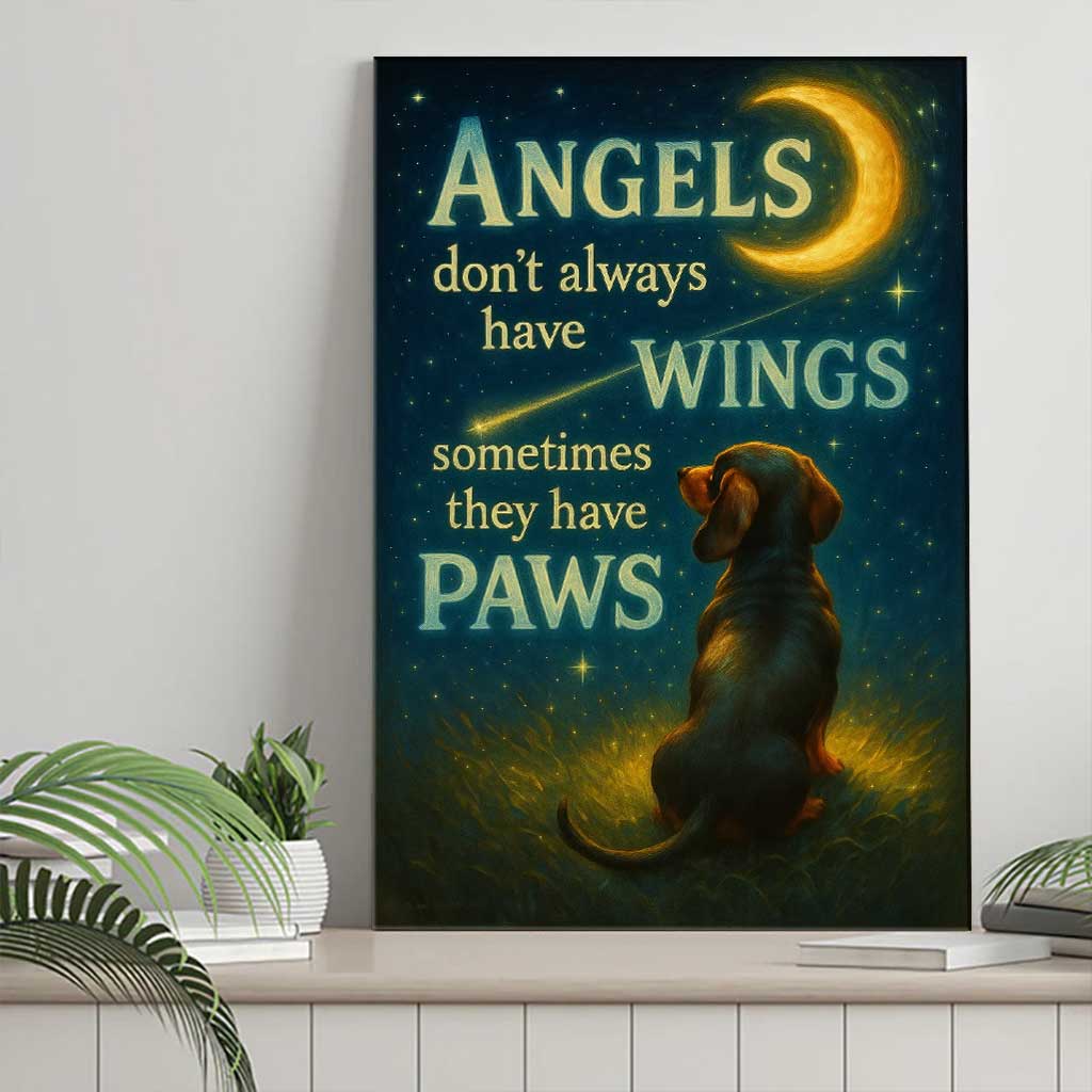 Angels Don’t Always Have Wings Dachshund Canvas Wall Art, Heartwarming Dog Memorial Quote