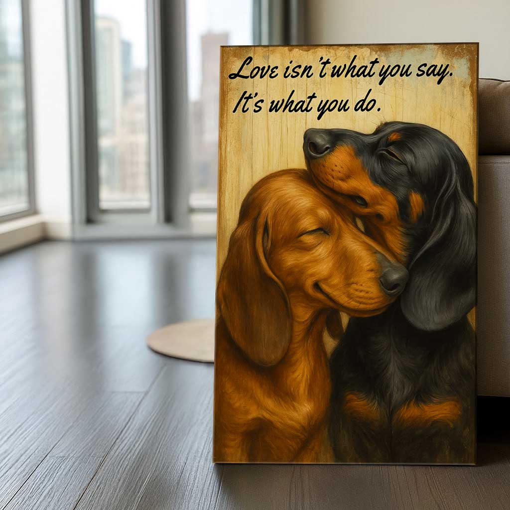"Love Isn’t What You Say" Dachshund Canvas, Romantic Wiener Dog Wall Art, Sausage Dog Couple Gift