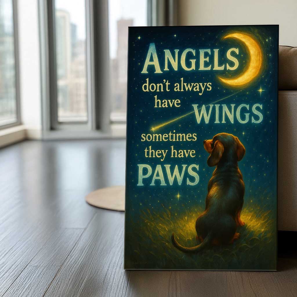 Angels Don’t Always Have Wings Dachshund Canvas Wall Art, Heartwarming Dog Memorial Quote