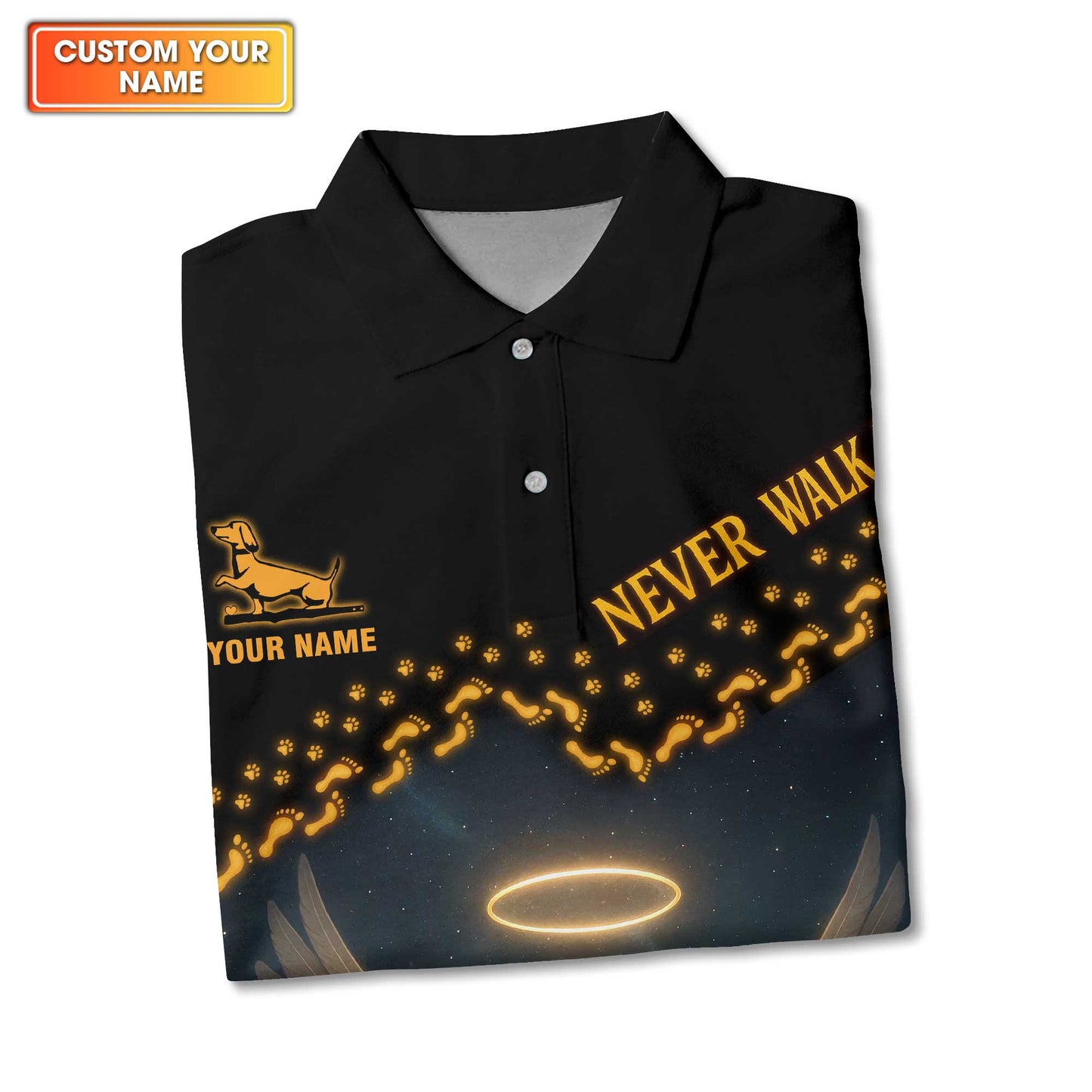 Never Walk Alone Angel Dachshund Custom Name Shirt, Dachshund Shirt, Weiner Dog T Shirt