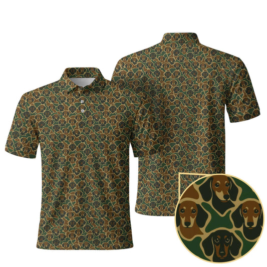 Camo Dachshund Pattern Polos , Weenie Dog Shirt, Dog Lover Gift