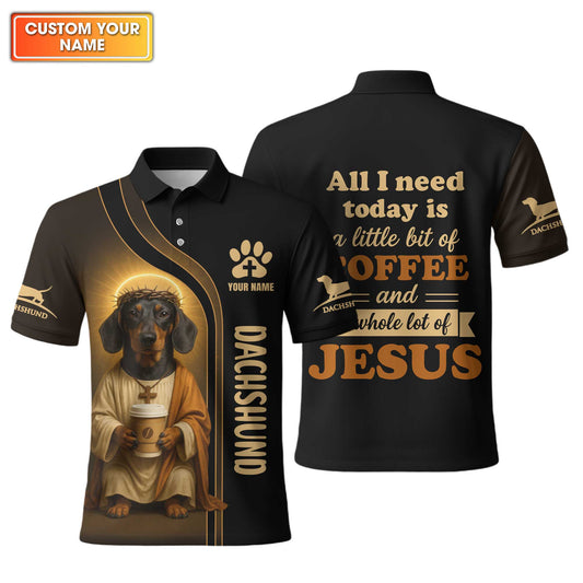 Dachshund Shirt, Weiner Dog T Shirt Jesus Costume With Coffee Cup Custom Name