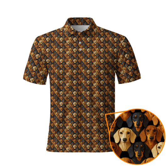 Funny All Over Print With Multiple Dog Faces Shirt, Pattern Polos, Dachshund Shirt, Weiner Dog Shirts