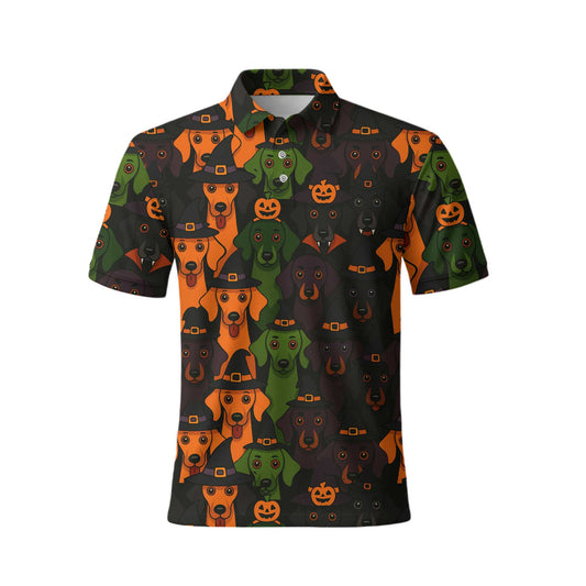 Weenie Dog Halloween With Witch Hat Print, Pattern Polos For Spooky Season, Dachshund Hoodie