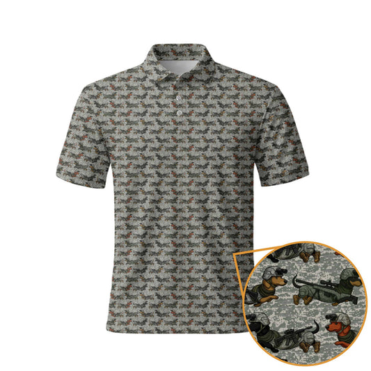 Sausage Dog Camo All Over Tee, Pattern Polos For Dog Lover, Dachshund Shirt