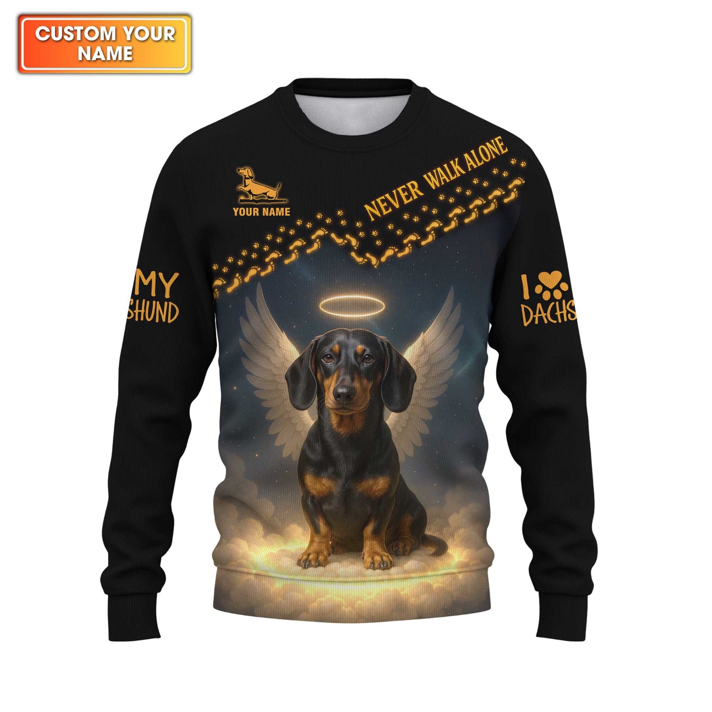 Never Walk Alone Angel Dachshund Custom Name Shirt, Dachshund Shirt, Weiner Dog T Shirt