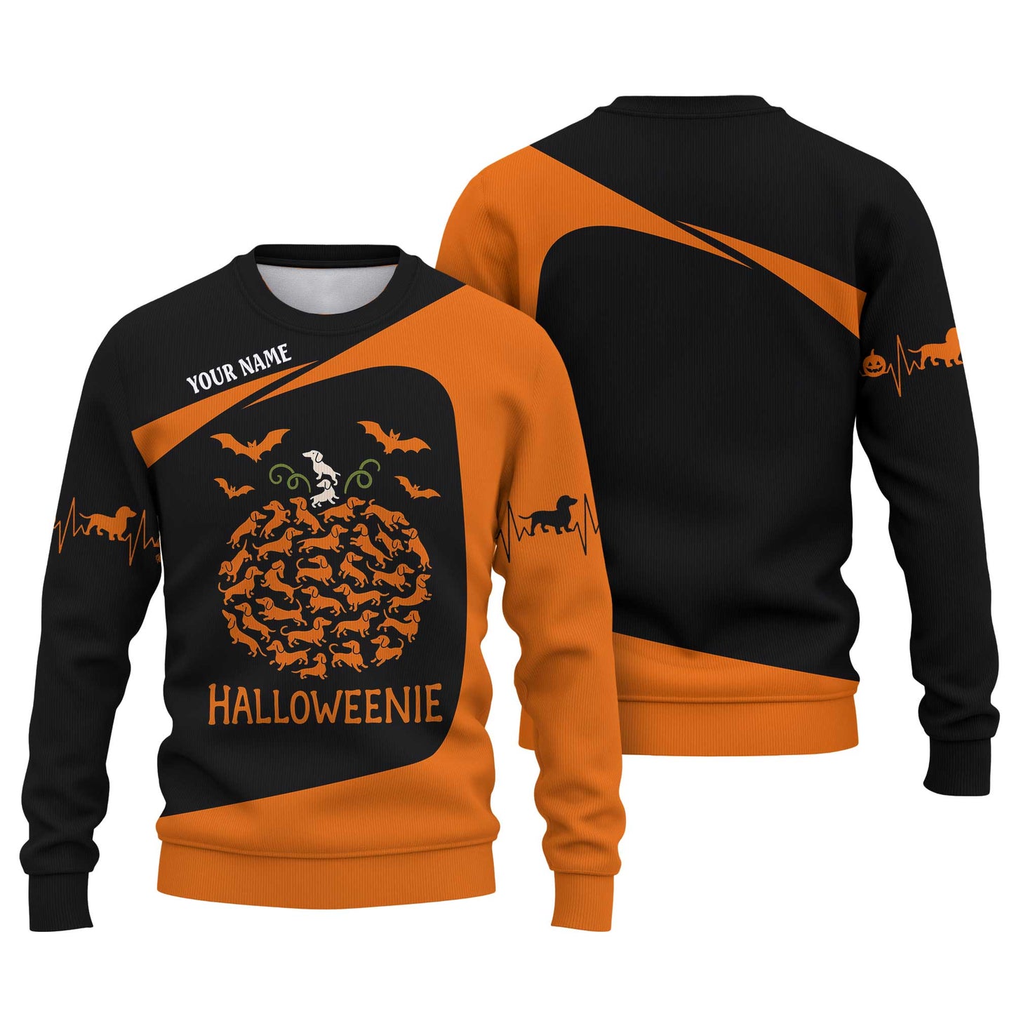 HalloWeenie - Dachshund Halloween Shirt, Weenie Dog Shirts, Pattern Polos For Spooky Season - Custom Name Shirt