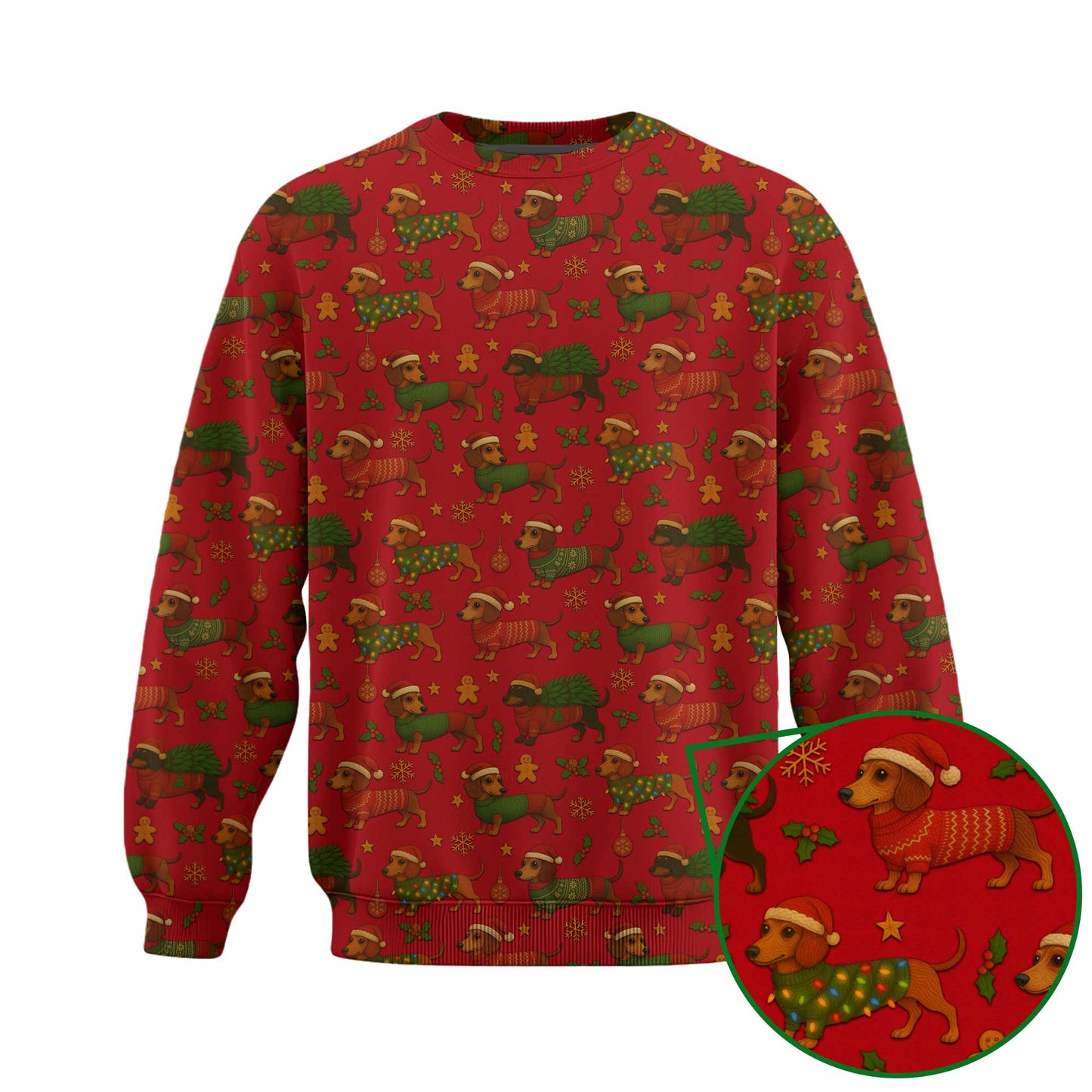 Festive Holiday Shirt, Dachshund Shirt, Weiner Dog T Shirt, Pattern Polos For Christmas