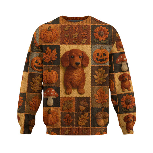 Pattern Polos For Spooky Season, Dachshund Sweatshirt, Fall Leaves Pumpkin Dog Shirt