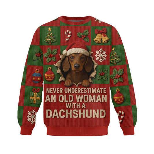 An Old Woman With A Dachshund, Dachshund Shirt Women's, Weiner Dog Tee, Pattern Polos For Spooky Season