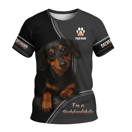 Dachshundaholic, Pattern Polos For Spooky Season, Dachshund Shirt, Weiner Dog T Shirt