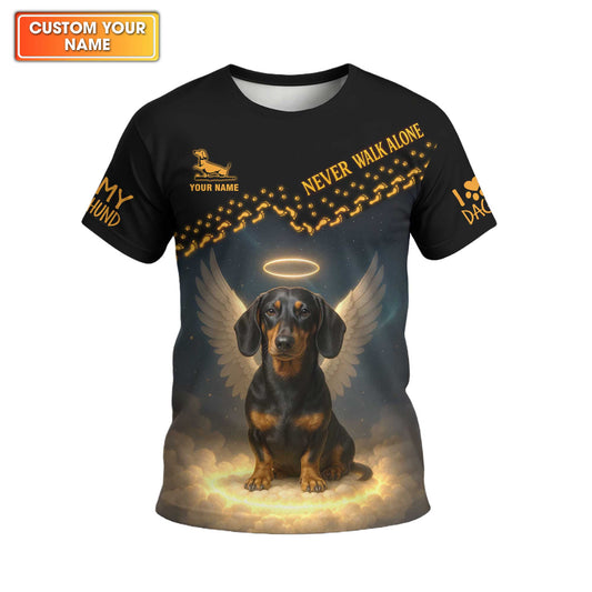 Never Walk Alone Angel Dachshund Custom Name Shirt, Dachshund Shirt, Weiner Dog T Shirt