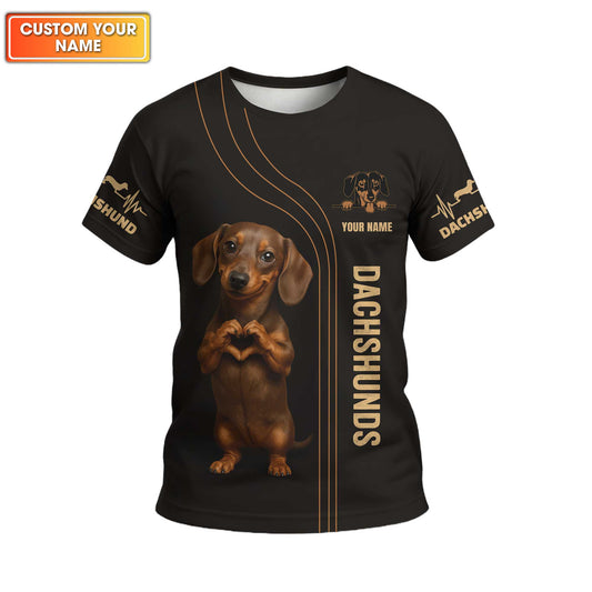 Custom Name Shirt With Cute Puppy Heart Hands Design, Dachshund Sweatshirt, Weiner Dog Shirts
