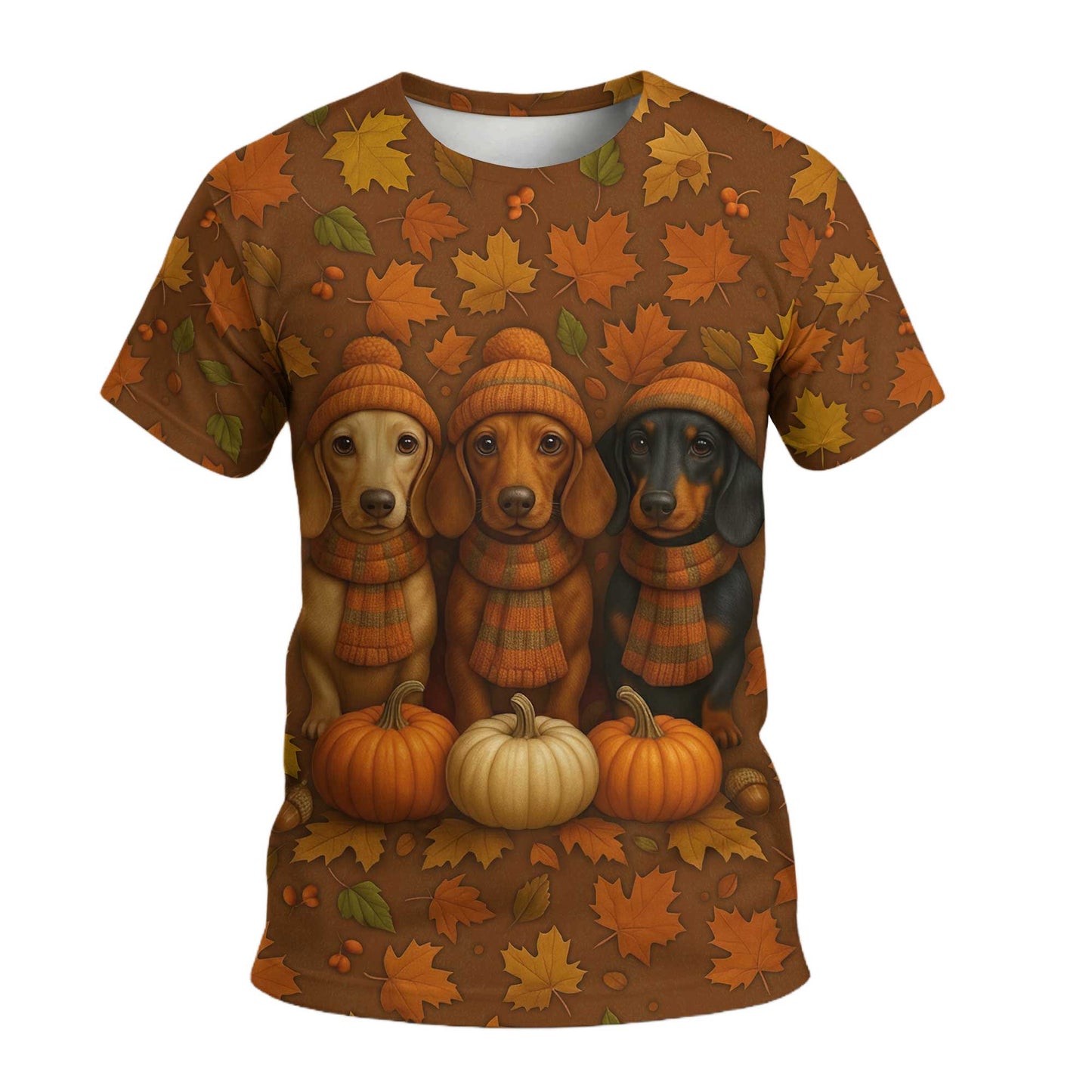 Autumn Fall Pumpkin Wiener Dog Shirt - Weiner Dog Christmas T Shirt, Dachshund Shirt Women’s, Pattern Polos For Spooky Season