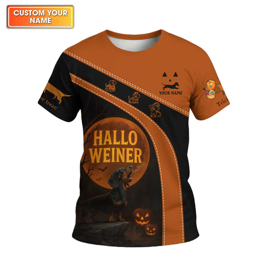 Hallo Weiner, Dachshund Shirt, Weiner Dog T Shirt, Halloween Custom Name Shirt