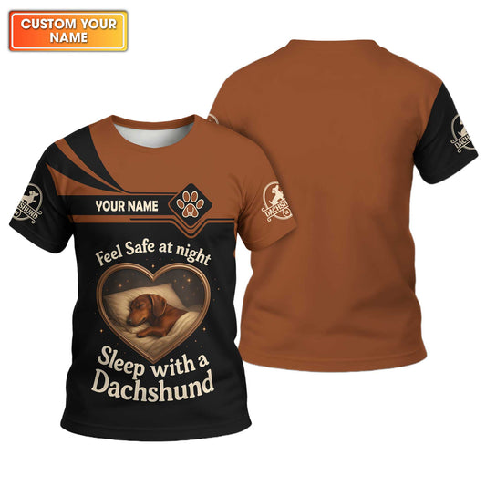Dachshund T Shirt, Weenie Dog Shirts, Sleep With Dachshund Night Theme Custom Name Shirt